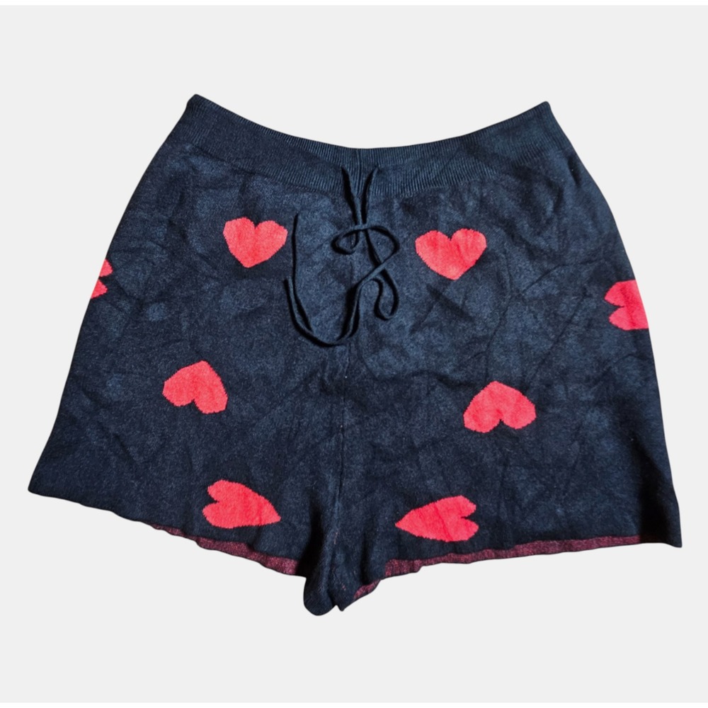 Hearts Knit Lounge Sweater Shorts XL Drawstring Elastic Waist Cozy Chic Feminine